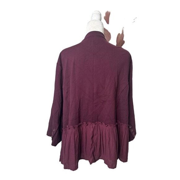 Torrid Plum Burgundy Open Front Jacket Cardigan With Ruffle Detail Button Cuffs - Picture 6 of 11